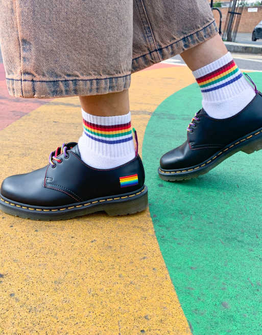 Dr Martens Pride 1461 shoes in black and rainbow