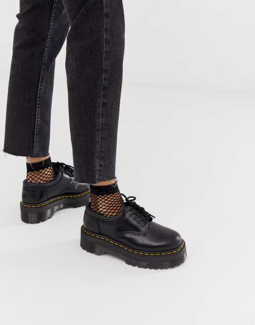 Dr Martens Quad 5 tie stacked leather flat shoes in black