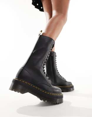 Dr Martens - Quad - Bottes unisexes en cuir avec 14 paires d'aillets - Noir