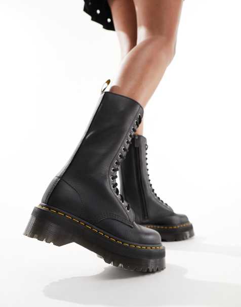 Dr Martens - Quad - Bottes unisexes en cuir avec 14 paires d'œillets - Noir - view 1