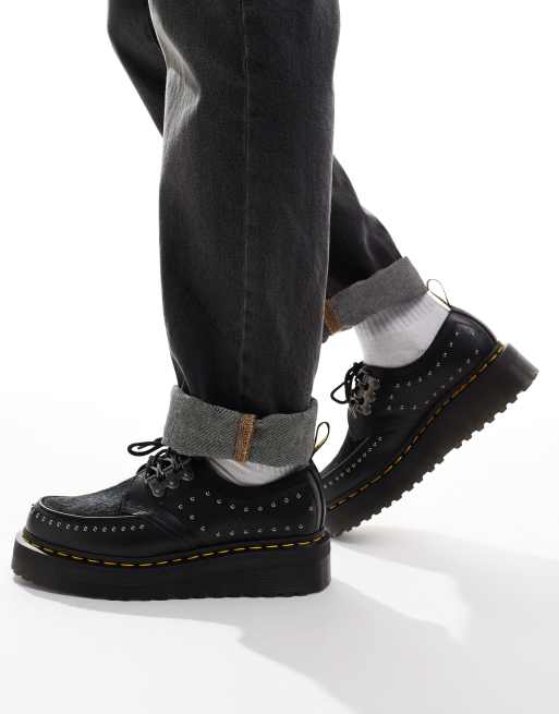 Dr Martens Ramsey quad 3 eye shoes in black leather | ASOS