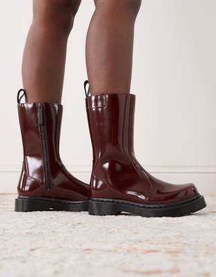 Dr Martens Rejena calf length boot in lacquered cherry red