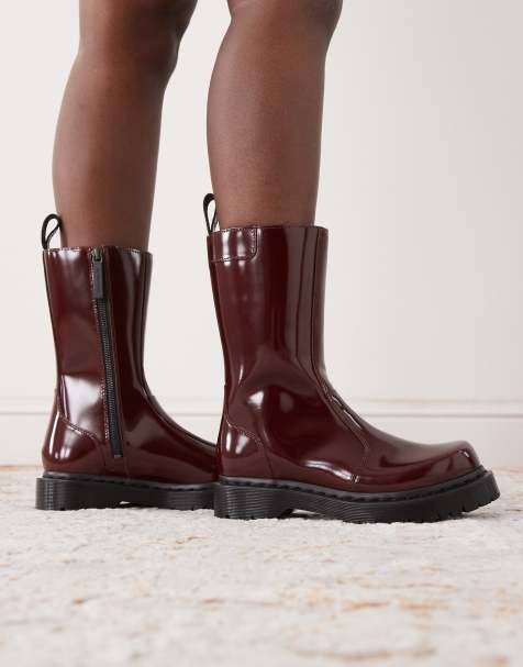 Dr Martens Rejena calf length boot in lacquered cherry red - view 1
