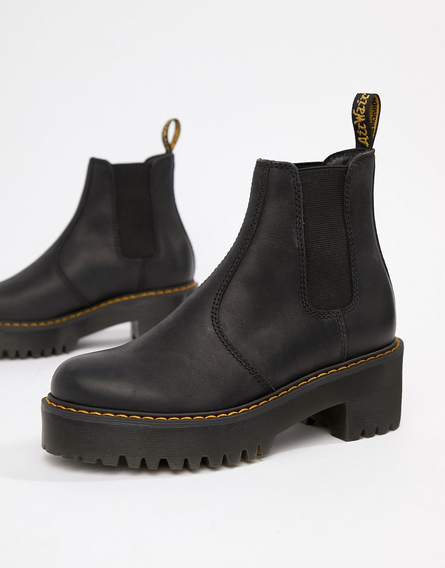 Dr Martens Rometty Black Leather Chunky Heeled Chelsea Boots