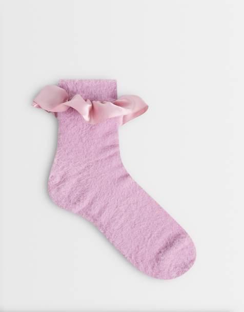Dr Martens – Rosa, fluffiga strumpor med satinvolang - view 1