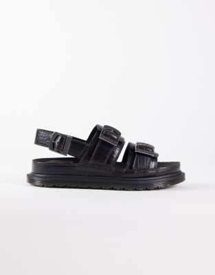  San croc embossed two strap sandal in dark brown