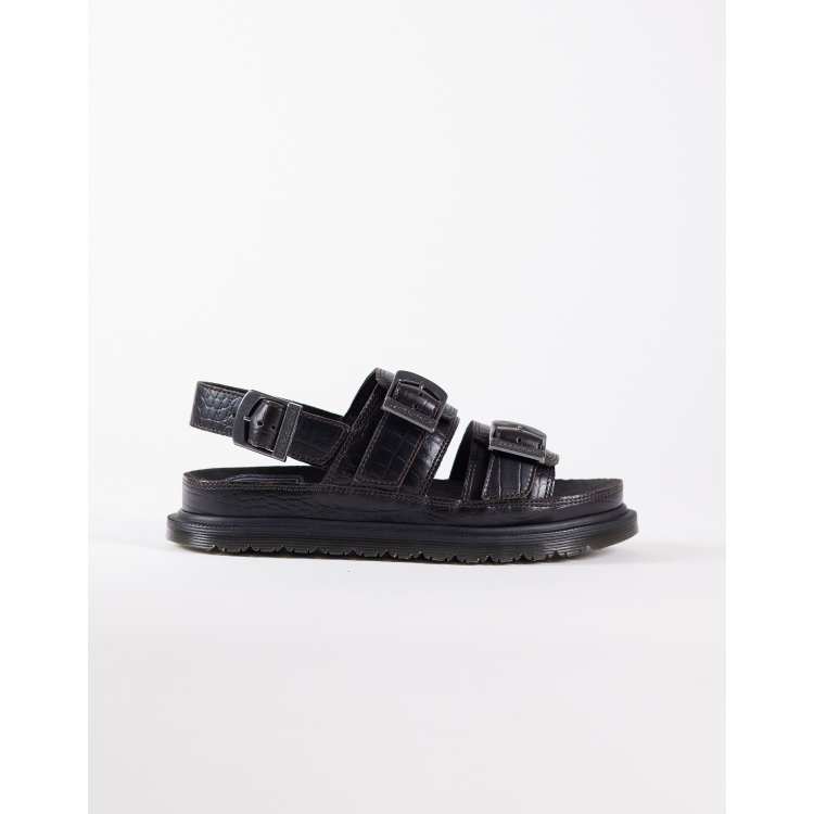 Dr Martens San croc embossed two strap sandal in dark brown | ASOS