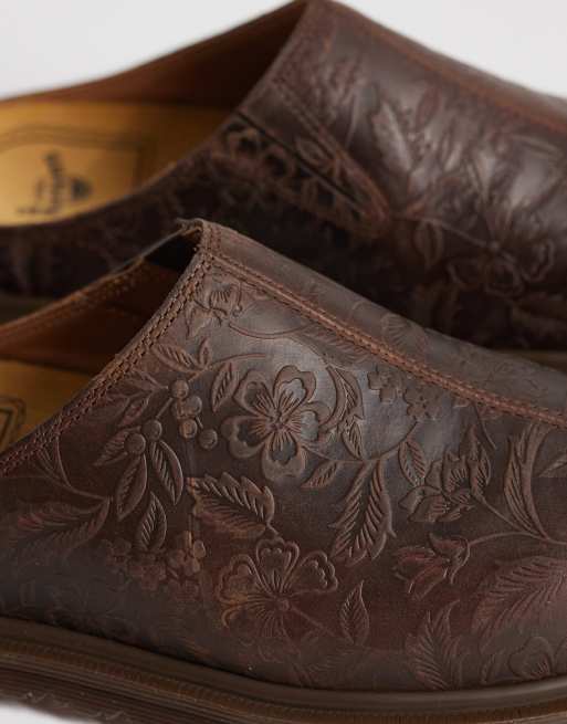 Dr Martens San emboss floral crazy horse leather mules in dark brown, 4 of 4