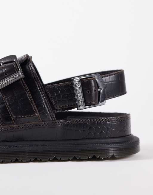 Dr Martens – San – Mörkbruna, krokodilskinnsmönstrade sandaler med två remmar, 4 av 4