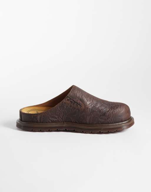Dr Martens San Mule Emboss Floral crazy horse leather mule in dark brown, 2 of 4