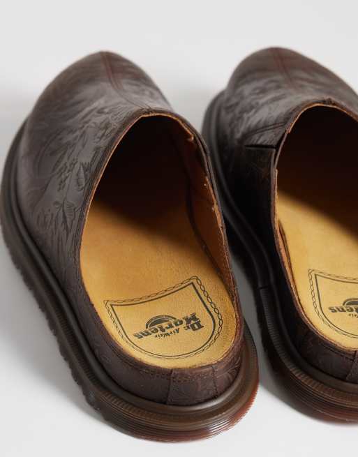 Dr Martens San Mule Emboss Floral crazy horse leather mule in dark brown, 3 of 4