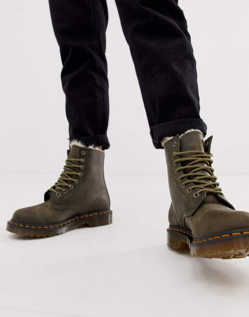 Dr Martens Serena lined leather ankle boots in olive