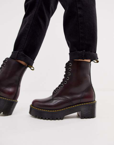 Dr Martens – Shriver Hi Wyoming – Burgunderrote Knöchelstiefel mit Absätzen