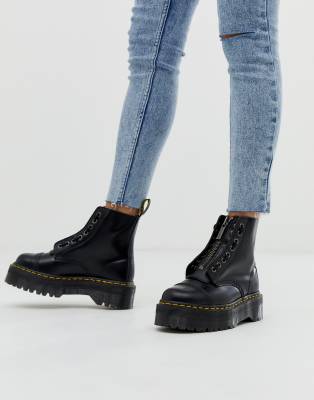 Dr Martens - Sinclair - Anfibi flatform in pelle nera con zip e suola spessa-Nero