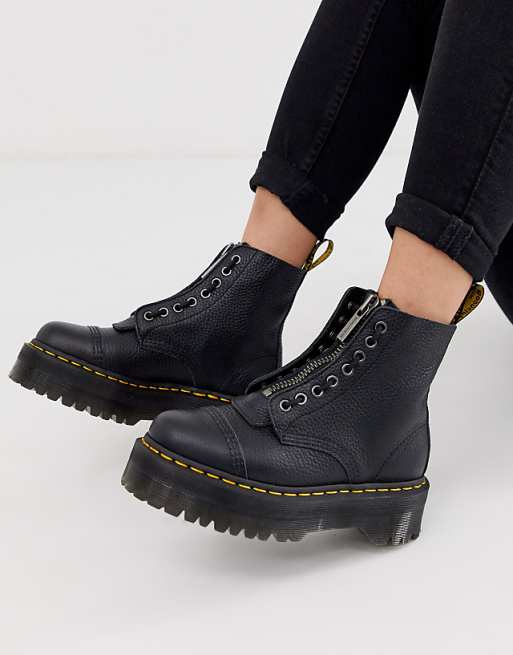 Dr Martens - Sinclair - Bottes plates plateforme avec fermeture éclair en cuir - Noir vieilli | ASOS