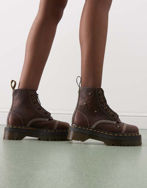 Dr Martens Sinclair embossed floral boots in dark brown, 2 of 4