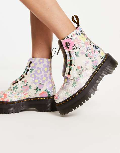Dr Martens Sinclair flatform boots in floral mash up - view 1