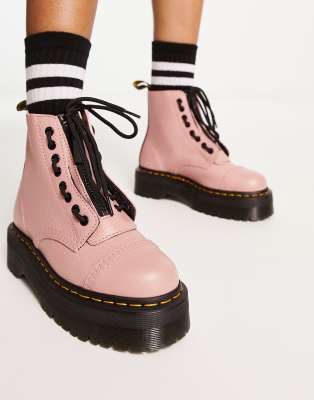 DR. MARTENS' SINCLAIR FLATFORM BOOTS IN PEACH LEATHER-ORANGE