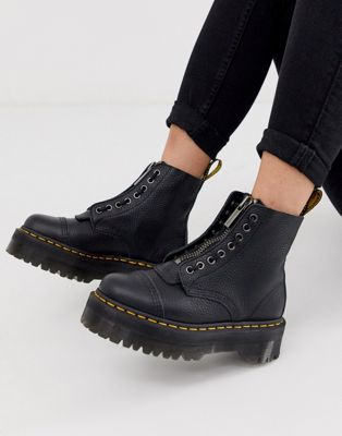Shop Dr. Martens' Sinclair Flatform Zip Leather Boots In Tumbled Black