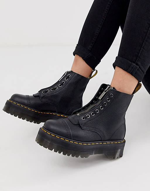 antique vegetarian statement Dr Martens Sinclair flatform zip leather boots in tumbled black | ASOS