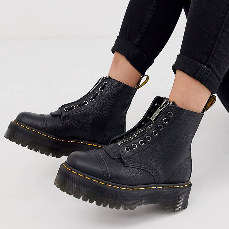 Monnik Continu Incubus Dr Martens Sinclair flatform zip leather boots in tumbled black | ASOS