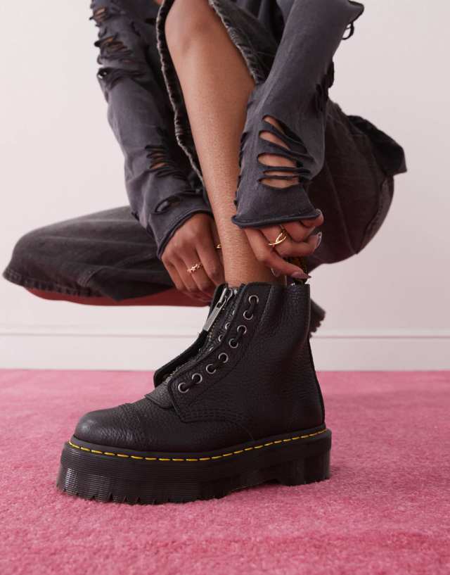 Dr Martens Sinclair flatform zip tumbled leather boots in black