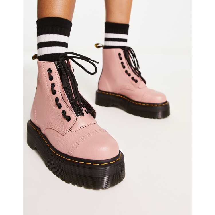 Dr Martens Sinclair Lederstiefel in Pfirsich mit flacher Plateausohle ASOS