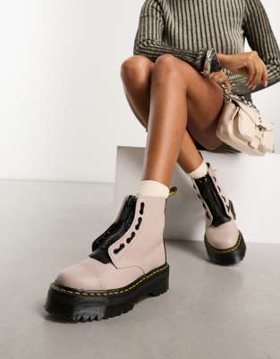 DR. MARTENS' SINCLAIR PLATFORM BOOTS IN VINTAGE TAUPE PISA LEATHER-NEUTRAL