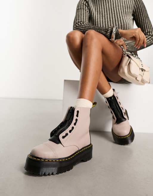 Dr Martens Sinclair platform boots in vintage taupe pisa leather