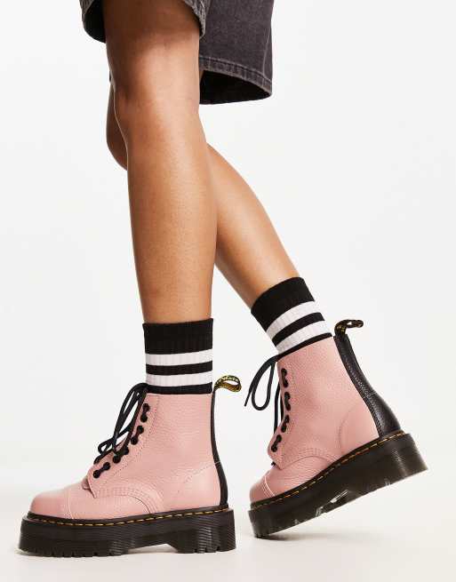 Dr Martens Sinclair Stivaletti flatform in pelle color pesca