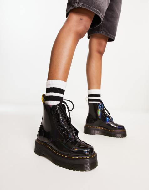 Dr. Martens – Sinclair – Svarta, regnbågsskimrande flatform-boots - view 1