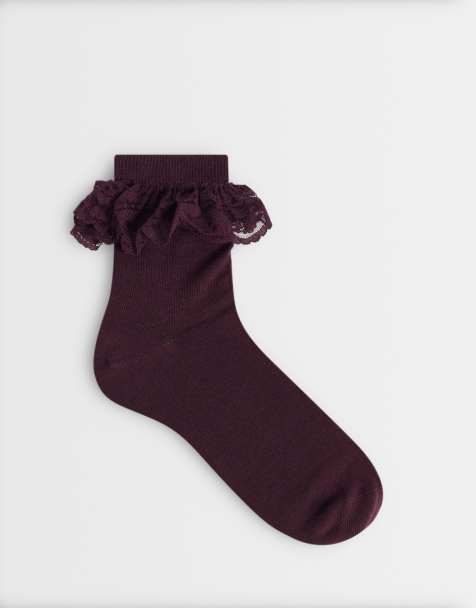 Dr. Martens – Socken in Burgunderrot mit Rüschen - view 1
