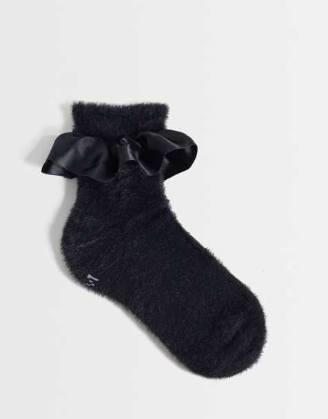 Dr Martens - Sorte fluffy sokker med satin-flæser - view 1