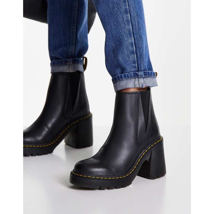 Dr martens heeled hot sale boots uk