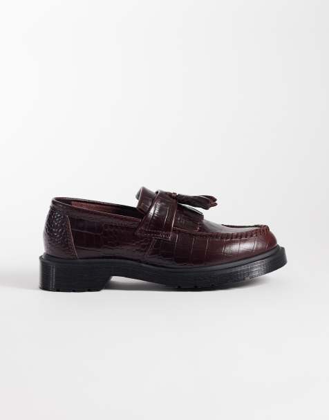 Dr Martens unisex Adrian croc tassel loafers in spiced brown - view 1