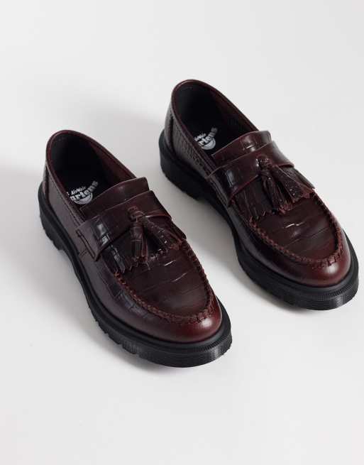 Dr Martens unisex Adrian croc tassel loafers in spiced brown, 3 of 4