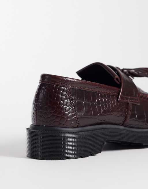Dr Martens unisex Adrian croc tassel loafers in spiced brown, 4 of 4