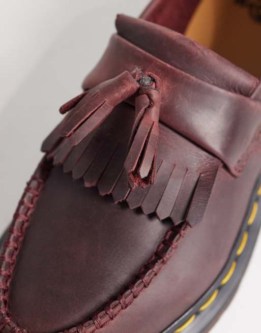 Dr Martens Unisex Adrian tassel loafers in cherry red crazy horse, 2 of 4