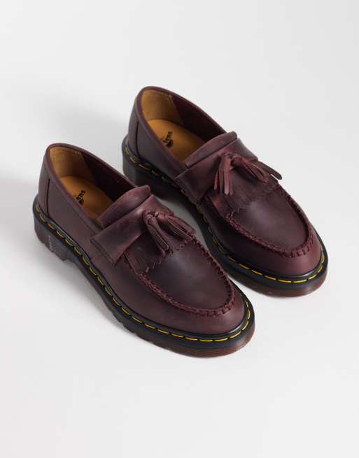 Dr Martens Unisex Adrian tassel loafers in cherry red crazy horse, 3 of 4