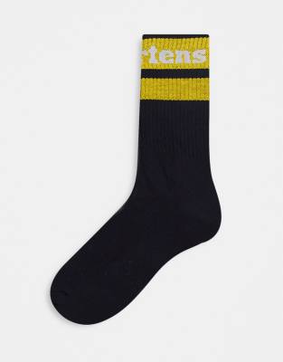 Dr Martens Dr Martens unisex Athletic logo sock in black and yellow-White