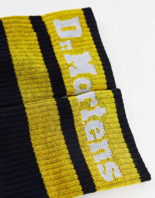Dr Martens unisex Athletic logo sock in black and yellow, 2 of 4