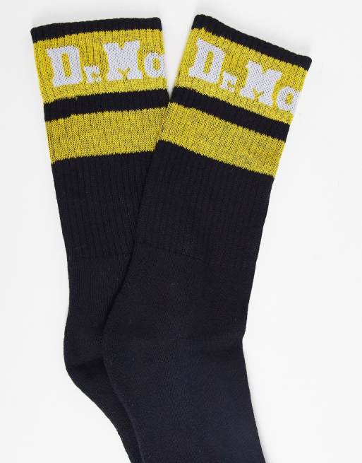 Dr Martens unisex Athletic logo sock in black and yellow, 4 of 4