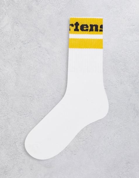 Dr Martens unisex athletic logo sock in white and yellow - view 1