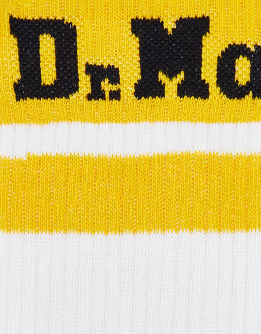 Dr Martens unisex athletic logo socks in white and yellow, 3 of 4