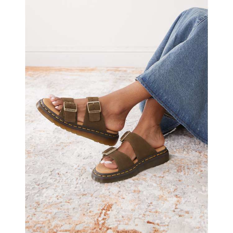 Dr Martens unisex Josef slides in dark olive | ASOS display picture 3