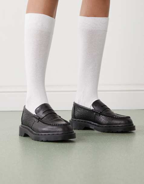 Dr Martens Unisex Penton Atlas croc embossed loafers in black - view 1