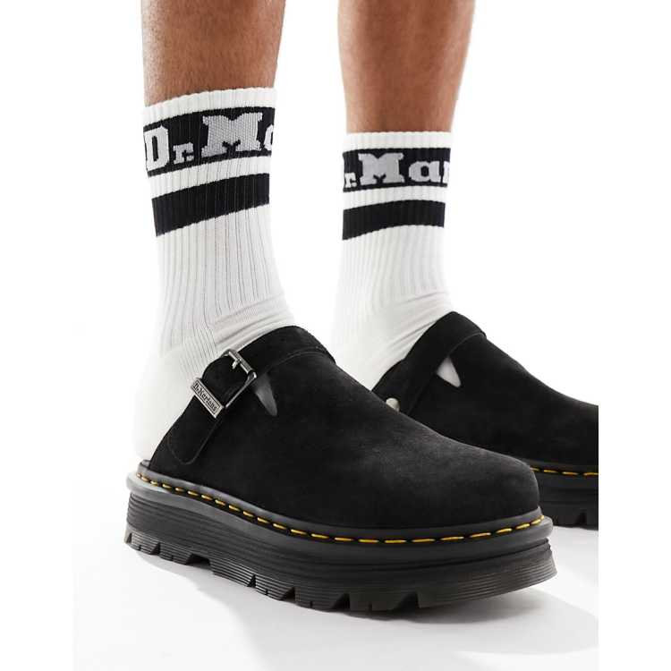 Dr Martens unisex ZebZag mules in black suede | ASOS