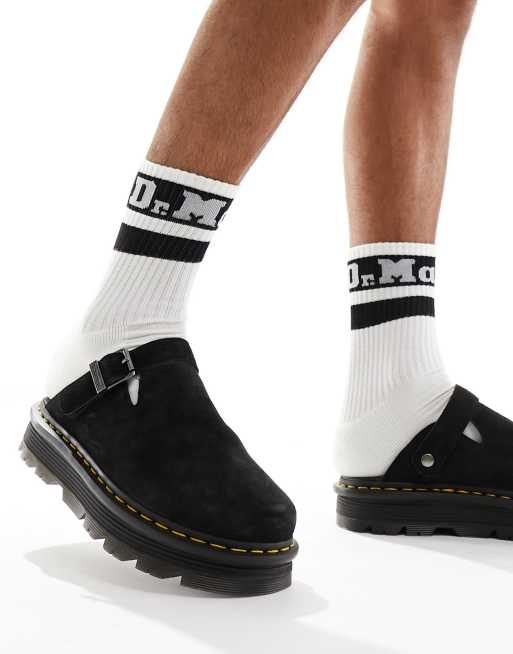 Dr Martens unisex ZebZag mules in black suede | ASOS
