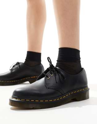 Dr Martens - Vegan 1461 - Schuhe aus schwarzem Felix-Rub-Off-Material mit 3 Ösen