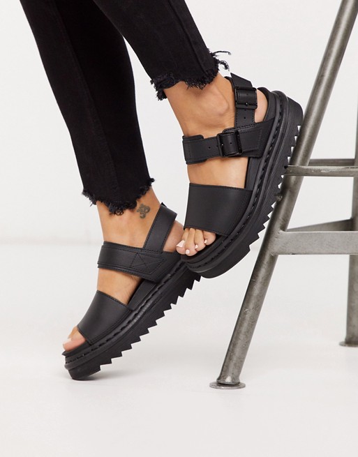 Dr Martens Voss black leather flat chunky sandals